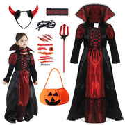 Girls Red Vampire Halloween Kids Costumes for Girl 2025 Carnival Party Prom Gown Ghost Bride Gothic Cosplay Children Clothing