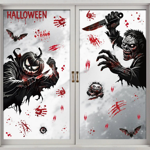 Halloween Horror Stickers Blood Fingerprint Hanging Ghost Pumpkin Skull Window Glass Sticker Happy Halloween Party Decor 2025
