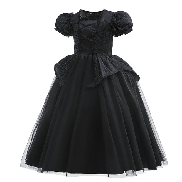 Maleficent Costume for Girls Halloween Witch Cosplay Black Witch Short Sleeve Cute New Horror Dress Accessories Set