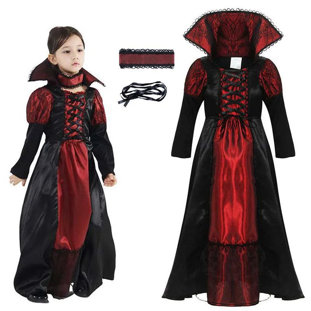 Girls Red Vampire Halloween Kids Costumes for Girl 2025 Carnival Party Prom Gown Ghost Bride Gothic Cosplay Children Clothing