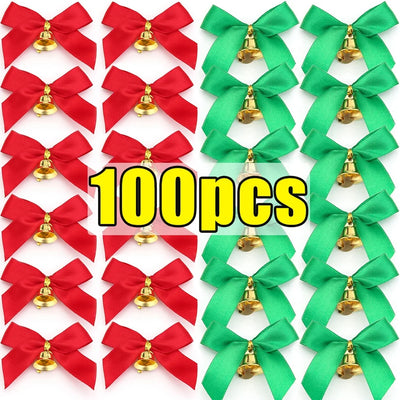 Christmas Ribbon Bows with Bell Decoration Package Gift Small Flower Bowknot for Craft Hairclip Wedding Bow DIY Party Charms