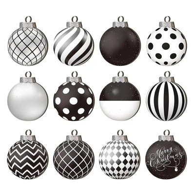 8/6/5/4/3cm Christmas Balls Black White Hand-Painted Hanging Ball Xmas Tree Pendants Ornaments Home Decor 2025 New Year Gifts