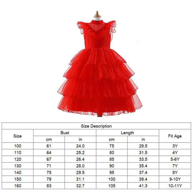 Lydia Deetz Costume For Girl Red Weeding Dress Halloween Beetlejuice Child Up Party Tunic+Headscarf+Glove Set Frock