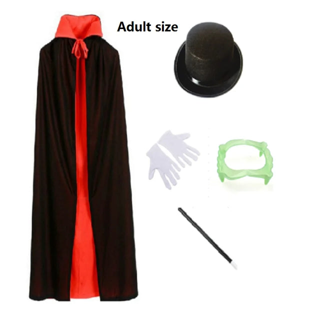 Adult Boy Halloween Magician Cosplay Costumes Vampire Prince Cloak Cape Hat Magic Wand Gloves Set for Family party magic show