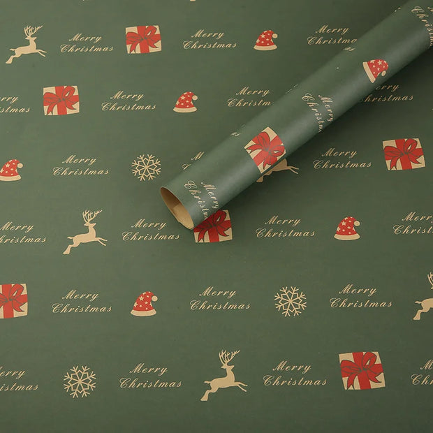 1/6pcs Christmas Wrapping Paper Vintage Kraft Paper Christmas Tree Snowflake Pattern Gift Wrapping Paper Bouquet Wrapping Paper