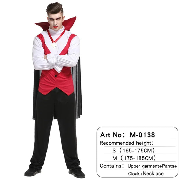 Halloween Male Vampire Cosplay Costume with Shirt/ Pants/ Vest/ Cloak，Men's Carnival Party Devil Dress Up