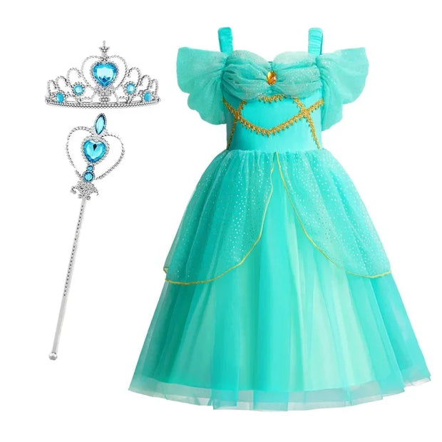 Jasmine Costume for Kids Girl Fancy Birthday Party Gown Princess Dress Carnival Children Clothing 2024 New Halloween Disguise