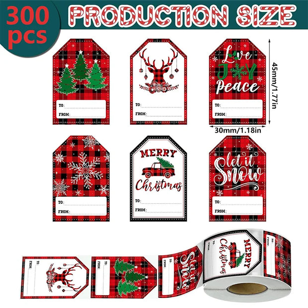 Christmas Gift Wrapping Label Stickers Holiday Celebration Write-On Tags Birthday Back-to-School Labels SantaClaus Seal Stickers