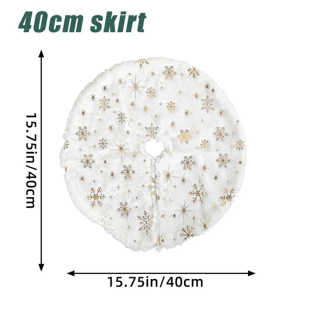 Miniature White Fluffy Christmas Tree Skirt Small Round Sequin Snowflake Design for Tabletop Xmas Tree Base Party Decor