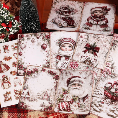 56pieces(12 A5 papers and 44stickers)Christmas Classic DIY Decoupage Paper Kit, for Scrapbooking, Christmas Collage Decoration