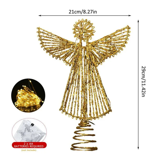 Light Glitter Metal Iron Angel Christmas Tree Topper Decor For Home Xmas Tree Ornament Navidad New Year Holiday Home Office