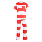 Mens Prisoner Costume Uniform Halloween Guilty Prisoner Sets handcuffs Striped Top Pants Jail Party Cosplay Costumes for Adult