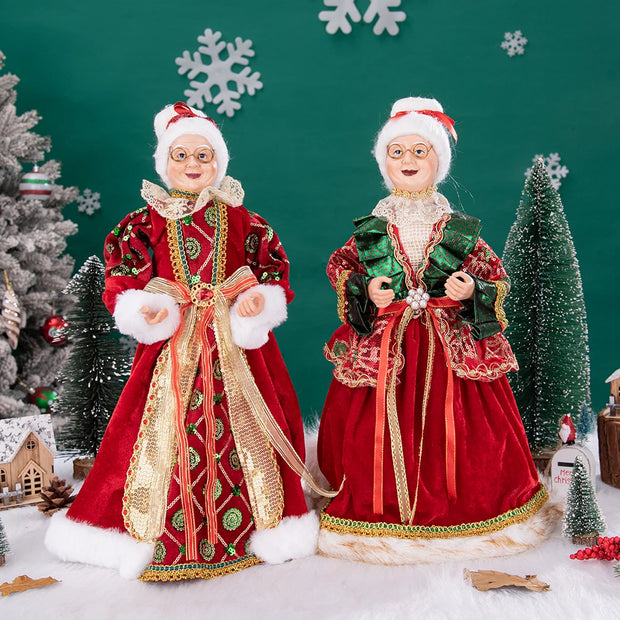 Christmas Tree Decor Sequin Mrs Claus Figurines Home Decoration Christmas Holiday Collection 48CM Standing Grandma Santa Claus