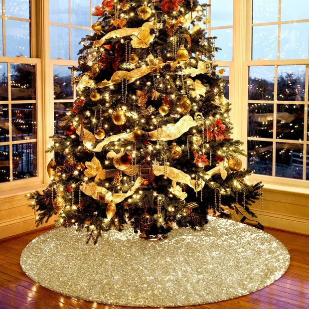 60/90/120cm Gold Christmas Tree Skirt Decoration Sequin Tree Skirt Red Silver Christmas Tree Decoration Bottom Apron Tree Skirt