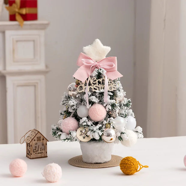 Desktop Christmas Tree Flocking Pink Set Mini Christmas Tree Ornaments DIY Christmas Gift Christmas Tree Decoration