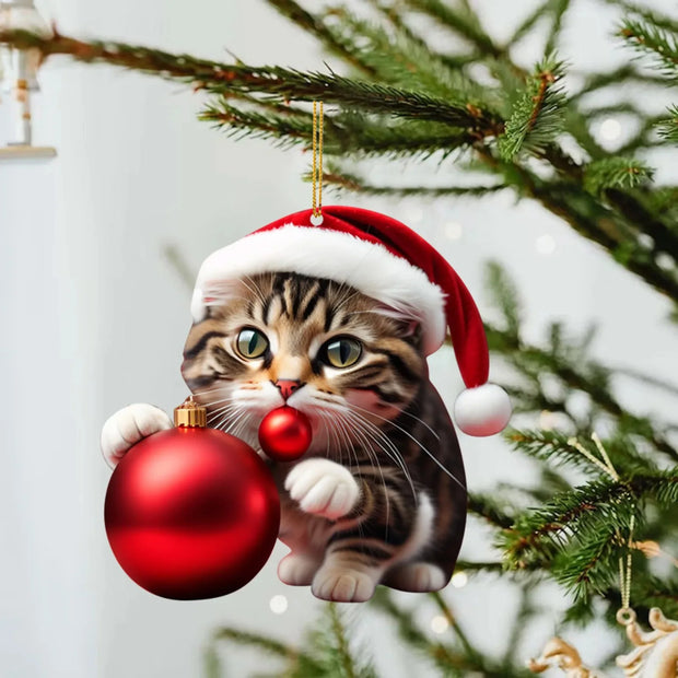 Christmas Modern Home Decoration,Car Pendant Hanging Ornament2d Acrylic Funny Cat Christmas Tree Ornament Cat Acrylic Ornament