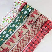 63mm Red Green Christmas Burlap Jute Ribbon Roll Wired Edge Wedding Decoration Gift Packing DIY Sewing Accessories Webbing