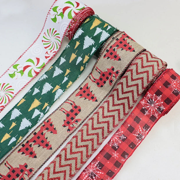 63mm Red Green Christmas Burlap Jute Ribbon Roll Wired Edge Wedding Decoration Gift Packing DIY Sewing Accessories Webbing