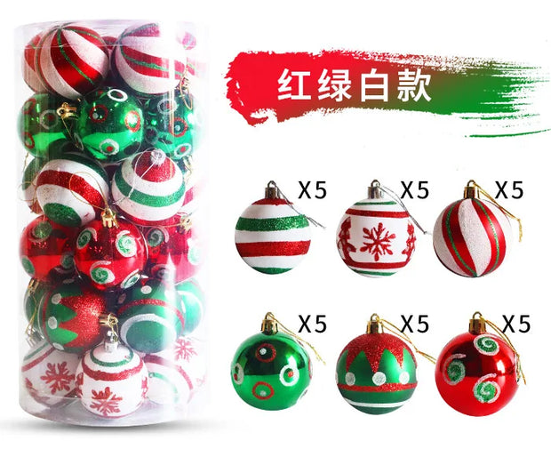 30pc Christmas Ball Decorative Pendant Drum 6cm Plastic Electroplated Painted Christmas Ball Christmas Tree Decoration Pendants