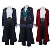 Steampunk Medieval Count Costumes Pirate Gothic Navy Long Jacket Coat Shirt Vampire Cosplay  Halloween Outfit Men's Trenchcoat