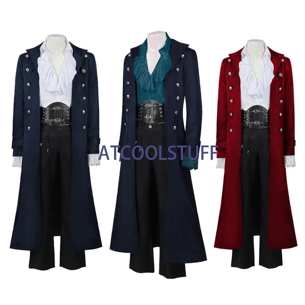 Steampunk Medieval Count Costumes Pirate Gothic Navy Long Jacket Coat Shirt Vampire Cosplay  Halloween Outfit Men's Trenchcoat