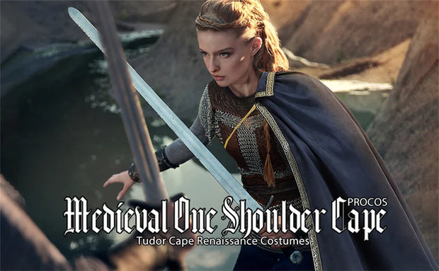 DAZCOS Medieval Tudor Cape Renaissance Cavalier Half Shoulder Shawl Black Hooded Shrug Ranger's Cloak LARP Costume Halloween