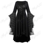 Vintage Halloween Cosplay Costume Witch Vampire Gothic Dress Ghost Dresses Up Party Printed Medieval Ghost Bride Female Clothes