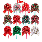New 12PCS Christmas Pull String Bows Big 3.54 Inch Gift Bows Ribbon for Xmas Present Wrapping Florist Flower Basket Decoration