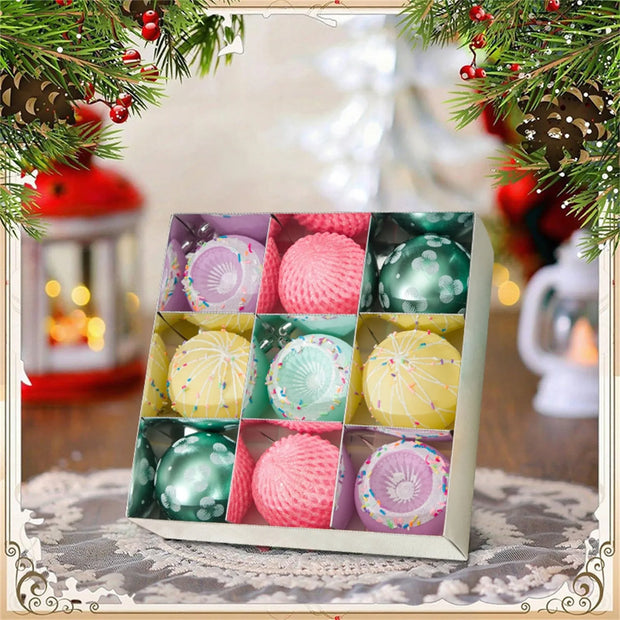 DIY Christmas Village Scene Kit - 9-Piece Holiday Tree Ornaments, Macaron Baubles, & Layout Props for Festive Home Decor