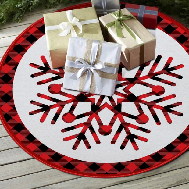 1pcChristmas Tree Skirt Snowflake Red Black White Plaid Christmas Carpet Decoration Mall Window Christmas Tree Base Skirt Decora