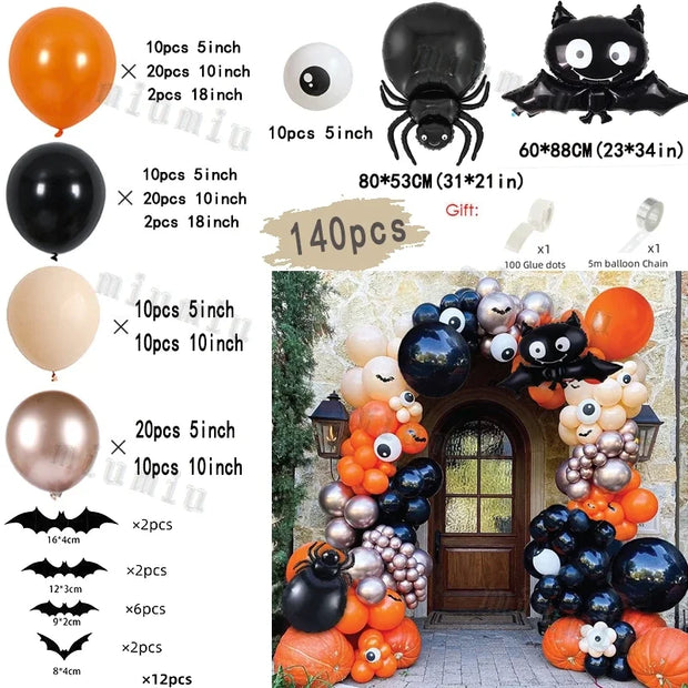 Halloween Bat Balloon Garland Arch Kit Black Orange Ballon 3D Bat Spider Sticker Eye Pumpkin Halloween Party Decoration Supplies