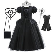 Maleficent Costume for Girls Halloween Witch Cosplay Black Witch Short Sleeve Cute New Horror Dress Accessories Set