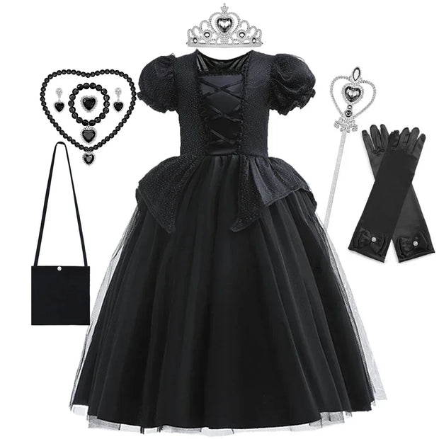 Maleficent Costume for Girls Halloween Witch Cosplay Black Witch Short Sleeve Cute New Horror Dress Accessories Set