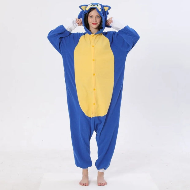 Anime Jumpsuit Cartoon Sleepwear Shadow Hedgehog Pajama Party Halloween Performance Suit Blue Home Wear Hooded Cosplay Costumes