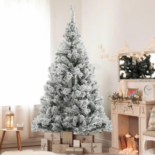 1.8m White Flocked Christmas Tree, Snowy Pencil Design with Realistic Branches, Easy Assembly & Metal Base, Perfect for Holiday