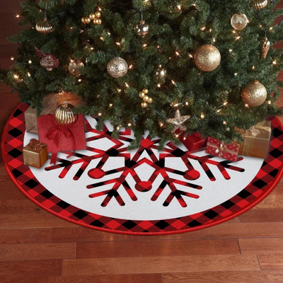 1pcChristmas Tree Skirt Snowflake Red Black White Plaid Christmas Carpet Decoration Mall Window Christmas Tree Base Skirt Decora