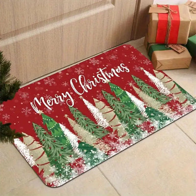 VIKAMA Christmas Decorative Rug, Durable and Non-Slip Christmas Tree Bathroom Door Mat, Entrance Door Mat, Home Decor
