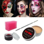 2/4/5PCS SFX Makeup Set Special Effect Halloween Party Wound Scar Wax Makeup with Spatula Sponge to Create a Blood Splash Shape