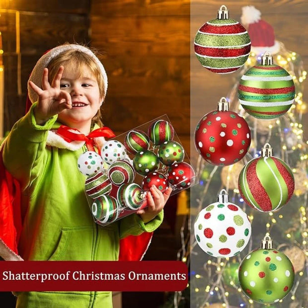 12pcs Christmas Ball Ornaments 2.4 Inch Round Plastic Hanging Decorations Glittering Elf Ball Festival Christmas Tree Decoration