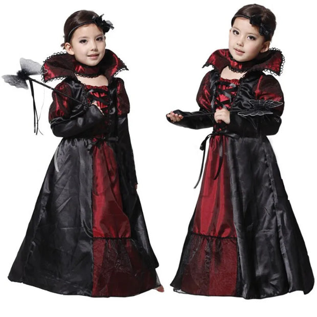 Girls Red Vampire Halloween Kids Costumes for Girl 2025 Carnival Party Prom Gown Ghost Bride Gothic Cosplay Children Clothing