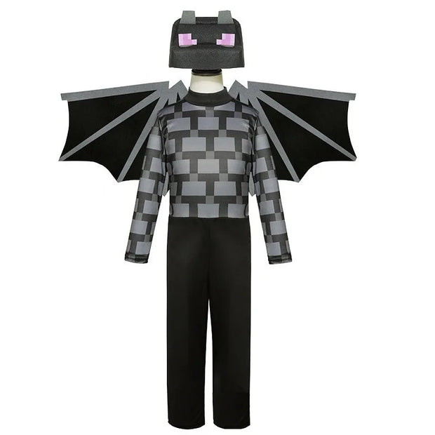 Kids Cosplay Diamond Armor Game Character Steve Cosplay Costumes 3 Pieces Set Blue Outfits Dress Up Set for Halloween