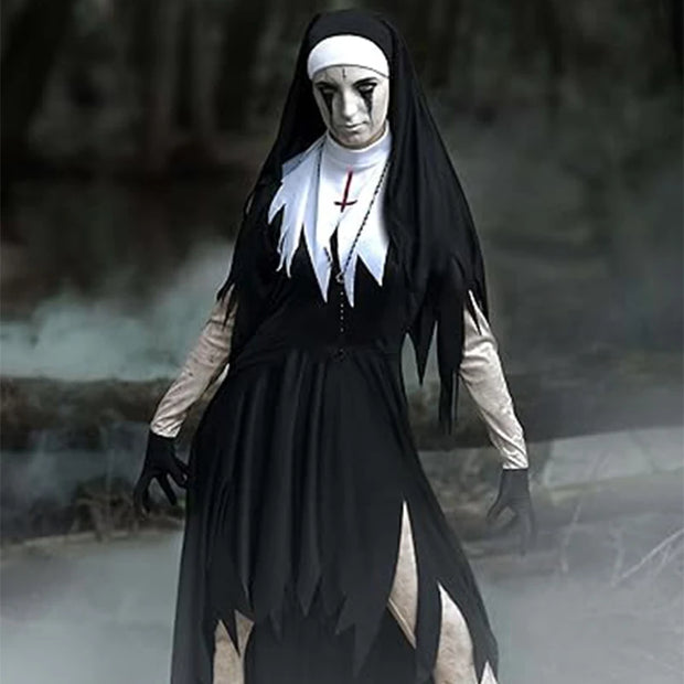 Plus Size Sexy Vampire Demon Nun Halloween Costumes for Women Black Women's Halloween Costumes Dress Party Cosplay