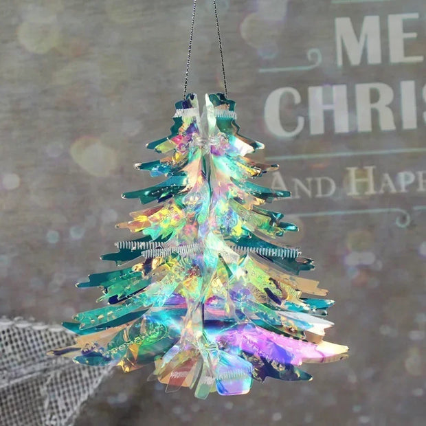 3D Christmas Tree Decorations Shiny Film Ornaments Glitter Christmas DIY  Iridescent Hanging Pendant Party Event Decor Suppliers