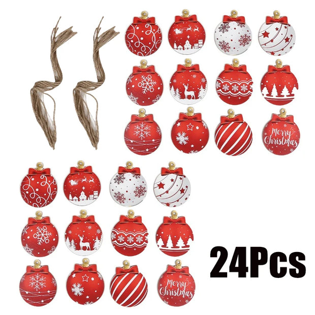 12/24Pcs Christmas Wooden Ornament Hanging Decorations Xmas Bell Shaped Pendant DIY Christmas Tree Craft Decor For Home New Year