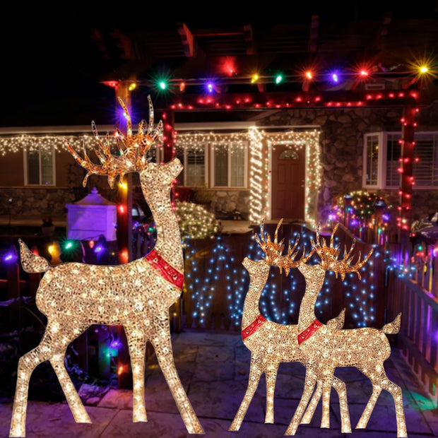 Lighted Christmas Deer Sleigh Outdoor Yard Decoration Winter Decoration For Front Yards, Creative Deer Christmas Outdoor Decor