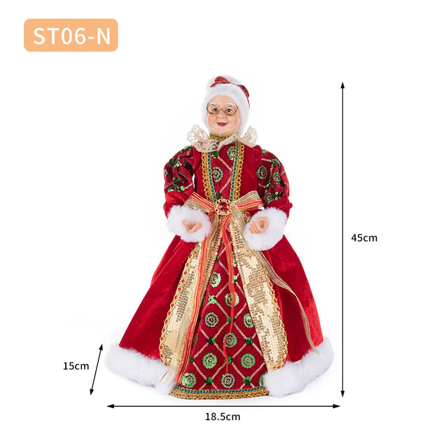 Christmas Tree Decor Sequin Mrs Claus Figurines Home Decoration Christmas Holiday Collection 48CM Standing Grandma Santa Claus