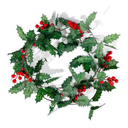 Christmas Wreath with Red Berries Green Leaf Hanging Garland Vine Artificial Flower Leaves String for Xmas New year Decoration