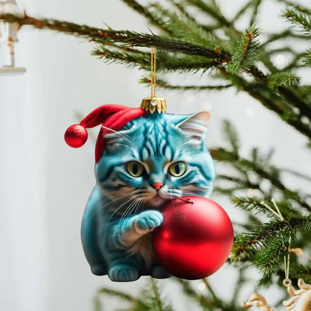 Cat Christmas Hanging Ornaments Cute Cartoon Acrylic Animals Xmas Tree Pendants Personalized Christmas Decor for Car Interior