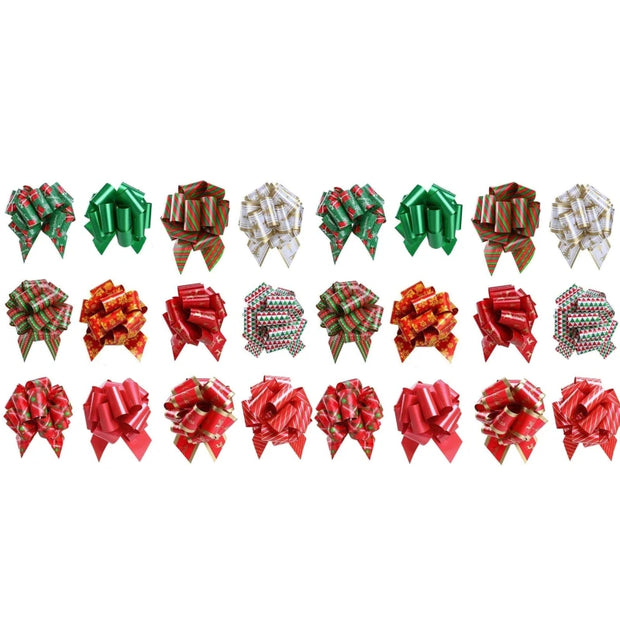 New 24/12PCS Christmas Pull String Bows Big 5 Inch Gift Bows Ribbon for Xmas Present Wrapping Florist Flower Basket Decoration