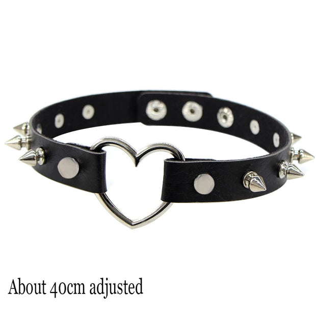 New Sexy Harajuku PU Leather Chain Heart Pendant Necklaces Women Men Punk Neck Gothic Black Pink Choker Necklace Cool Collar